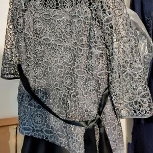 Adrianna Papell Black and White Asymmetrical Tie Front Dress